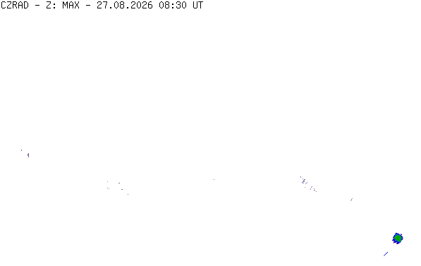 Meteoradar - aktuální srážky 2026-08-27 10:30:00