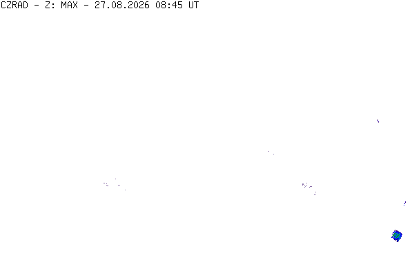 Meteoradar - aktuální srážky 2026-08-27 10:45:00