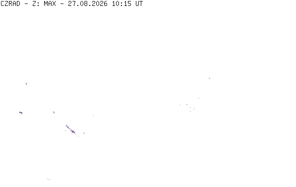 Meteoradar - aktuální srážky 2026-08-27 12:15:00