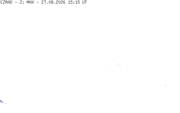 Meteoradar - aktuální srážky 2026-08-27 17:15:00
