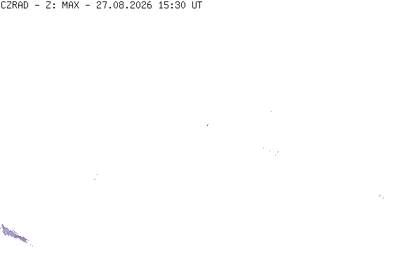 Meteoradar - aktuální srážky 2026-08-27 17:30:00