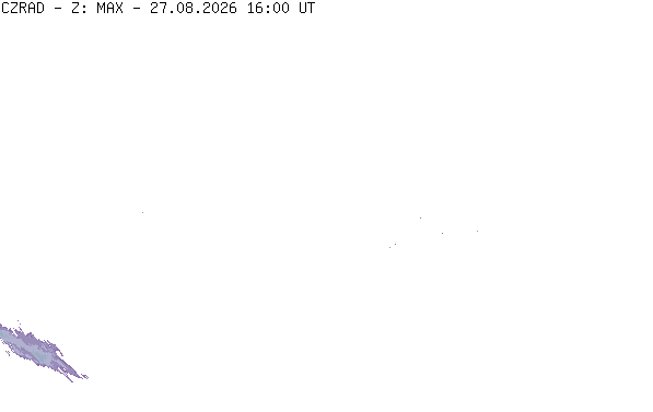 Meteoradar - aktuální srážky 2026-08-27 18:00:00