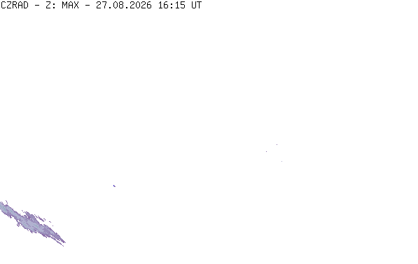 Meteoradar - aktuální srážky 2026-08-27 18:15:00