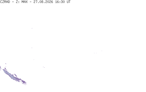 Meteoradar - aktuální srážky 2026-08-27 18:30:00