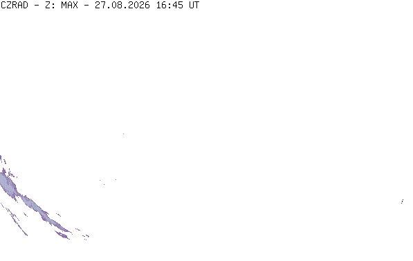 Meteoradar - aktuální srážky 2026-08-27 18:45:00