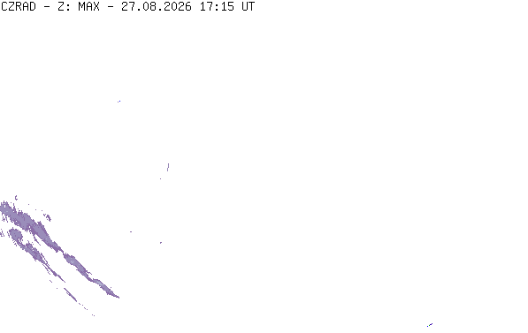 Meteoradar - aktuální srážky 2026-08-27 19:15:00