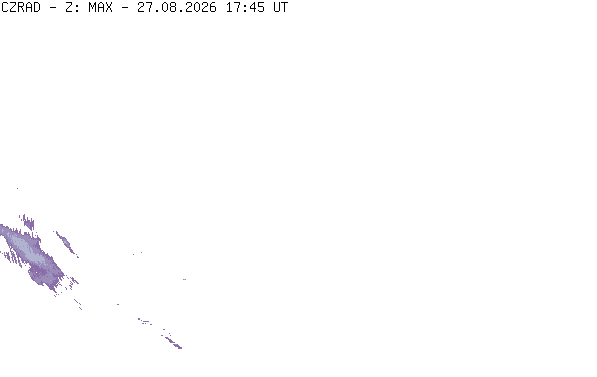 Meteoradar - aktuální srážky 2026-08-27 19:45:00