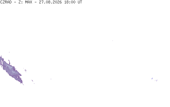 Meteoradar - aktuální srážky 2026-08-27 20:00:00