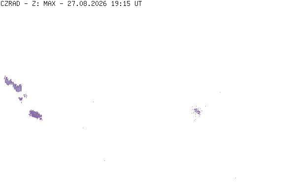 Meteoradar - aktuální srážky 2026-08-27 21:15:00