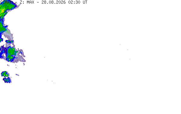 Meteoradar - aktuální srážky 2026-08-28 04:30:00
