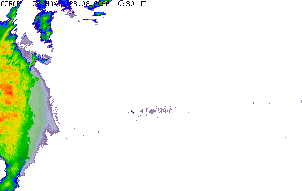Meteoradar - aktuální srážky 2026-08-28 12:30:00
