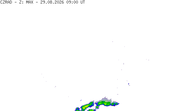 Meteoradar - aktuální srážky 2026-08-29 11:00:00