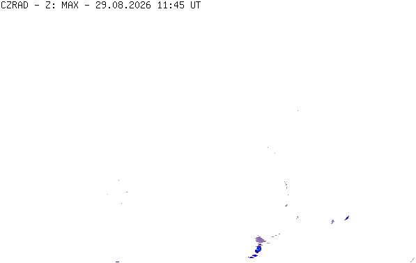 Meteoradar - aktuální srážky 2026-08-29 13:45:00