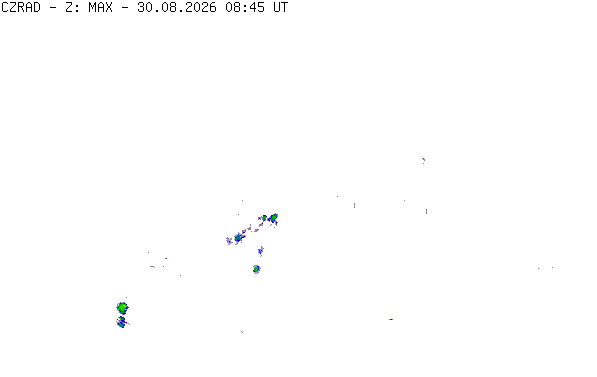 Meteoradar - aktuální srážky 2026-08-30 10:45:00