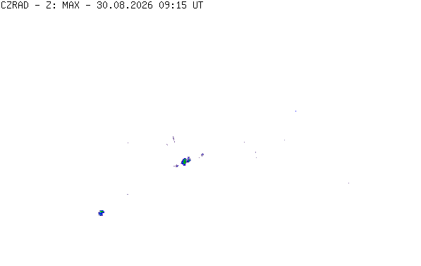 Meteoradar - aktuální srážky 2026-08-30 11:15:00