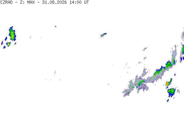 Meteoradar - aktuální srážky 2026-08-31 16:00:00