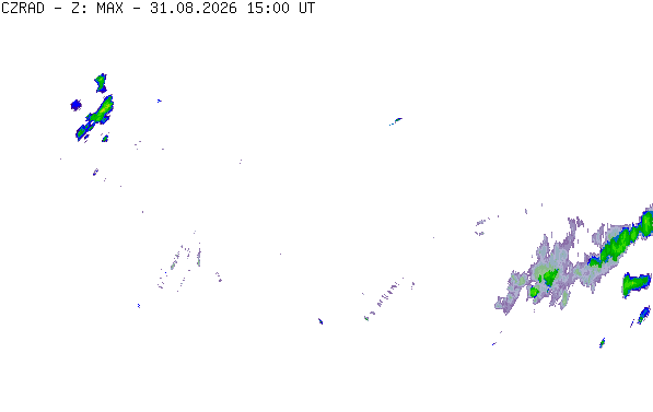 Meteoradar - aktuální srážky 2026-08-31 17:00:00
