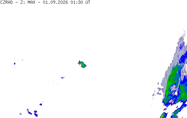 Meteoradar - aktuální srážky 2026-09-01 03:30:00