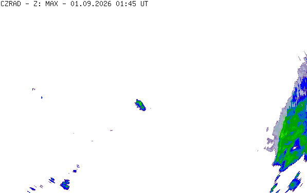 Meteoradar - aktuální srážky 2026-09-01 03:45:00