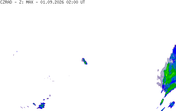 Meteoradar - aktuální srážky 2026-09-01 04:00:00