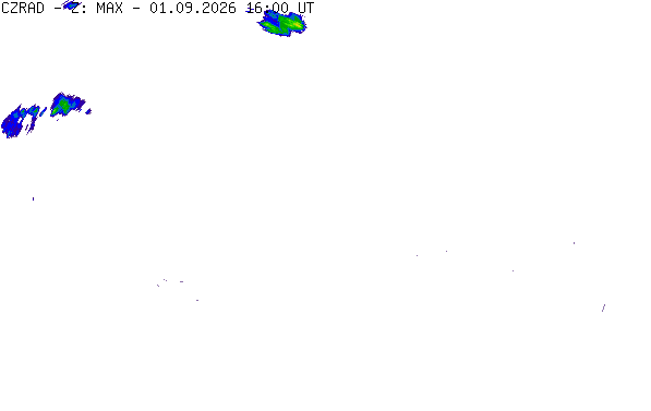 Meteoradar - aktuální srážky 2026-09-01 18:00:00