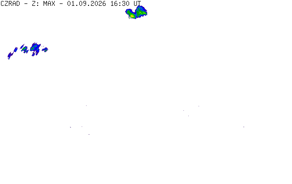 Meteoradar - aktuální srážky 2026-09-01 18:30:00