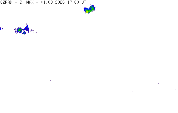 Meteoradar - aktuální srážky 2026-09-01 19:00:00