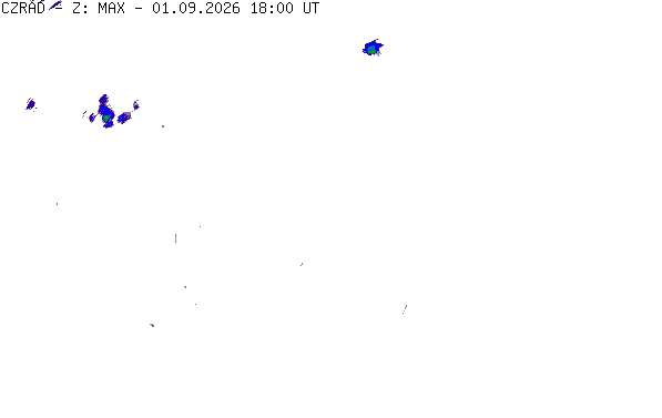 Meteoradar - aktuální srážky 2026-09-01 20:00:00