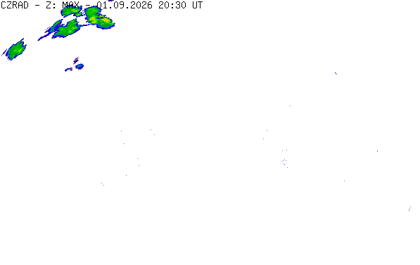 Meteoradar - aktuální srážky 2026-09-01 22:30:00