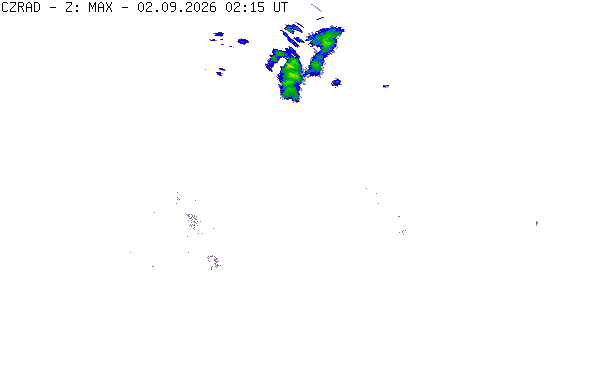 Meteoradar - aktuální srážky 2026-09-02 04:15:00