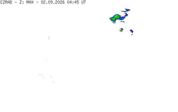 Meteoradar - aktuální srážky 2026-09-02 06:45:00