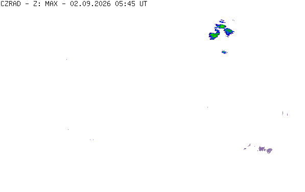 Meteoradar - aktuální srážky 2026-09-02 07:45:00