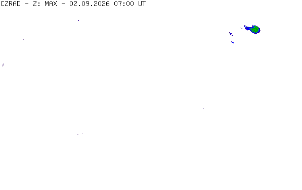 Meteoradar - aktuální srážky 2026-09-02 09:00:00