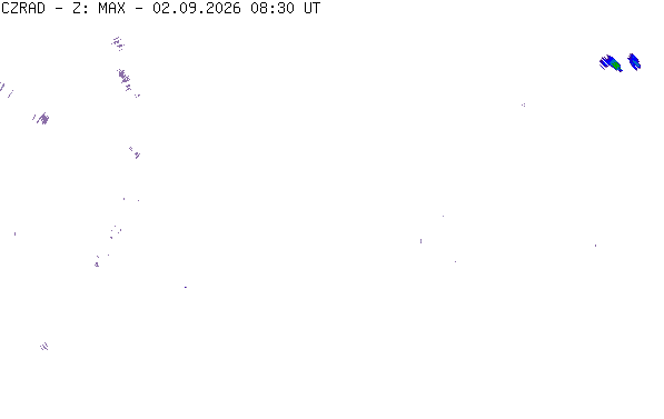 Meteoradar - aktuální srážky 2026-09-02 10:30:00