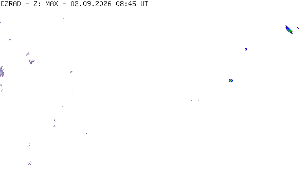 Meteoradar - aktuální srážky 2026-09-02 10:45:00