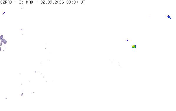 Meteoradar - aktuální srážky 2026-09-02 11:00:00