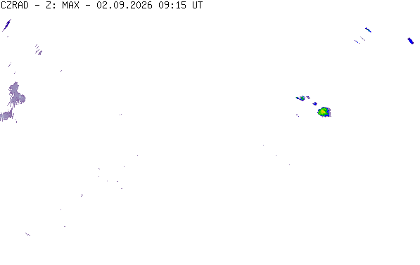 Meteoradar - aktuální srážky 2026-09-02 11:15:00