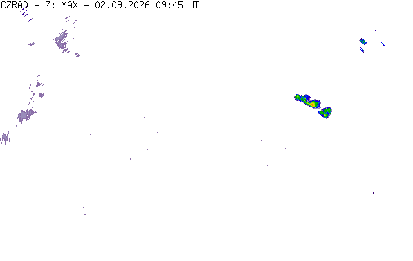 Meteoradar - aktuální srážky 2026-09-02 11:45:00