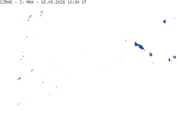 Meteoradar - aktuální srážky 2026-09-02 12:30:00
