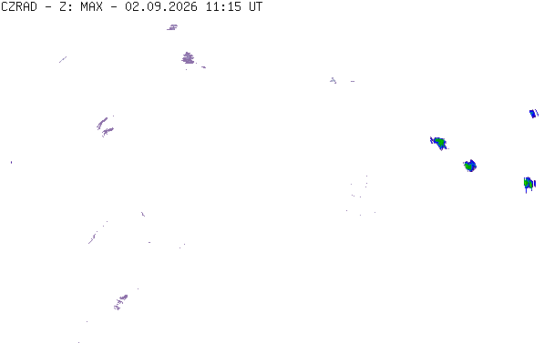 Meteoradar - aktuální srážky 2026-09-02 13:15:00