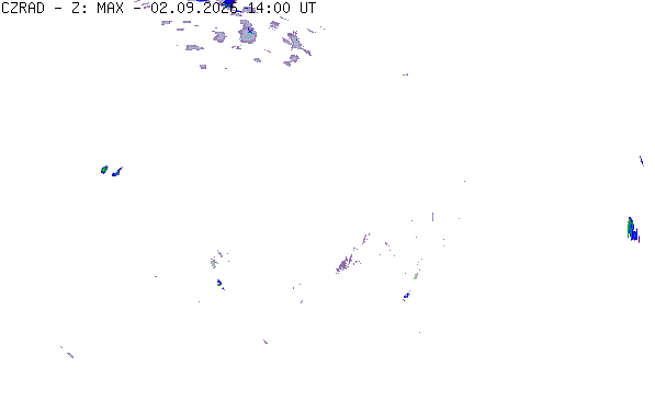Meteoradar - aktuální srážky 2026-09-02 16:00:00