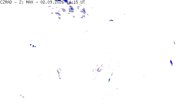 Meteoradar - aktuální srážky 2026-09-02 16:15:00