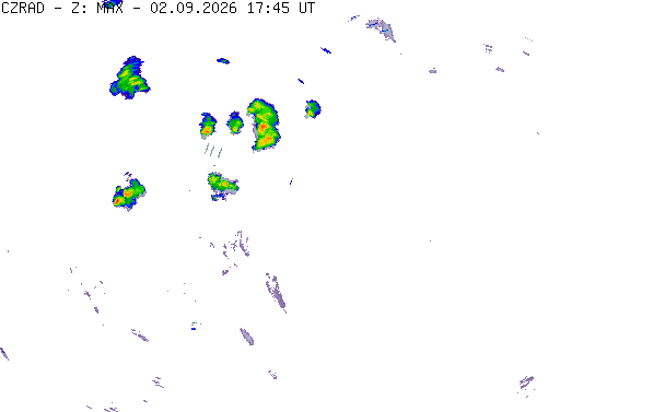 Meteoradar - aktuální srážky 2026-09-02 19:45:00