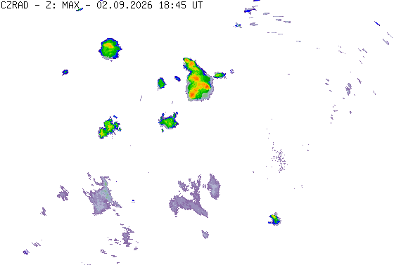 Meteoradar - aktuální srážky 2026-09-02 20:45:00
