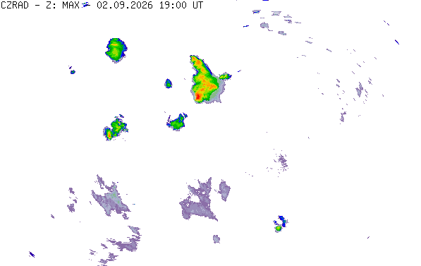 Meteoradar - aktuální srážky 2026-09-02 21:00:00