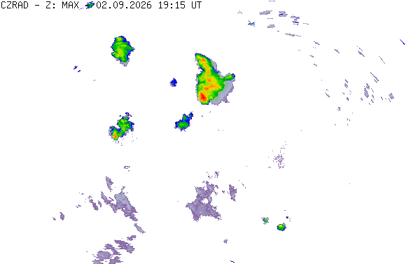 Meteoradar - aktuální srážky 2026-09-02 21:15:00