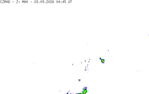Meteoradar - aktuální srážky 2026-09-03 06:45:00