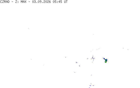 Meteoradar - aktuální srážky 2026-09-03 07:45:00