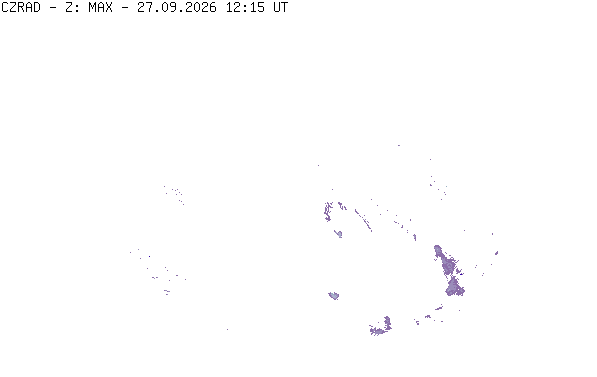 Meteoradar - aktuální srážky 2026-09-27 14:15:00