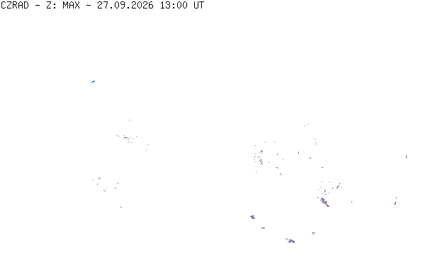Meteoradar - aktuální srážky 2026-09-27 15:00:00